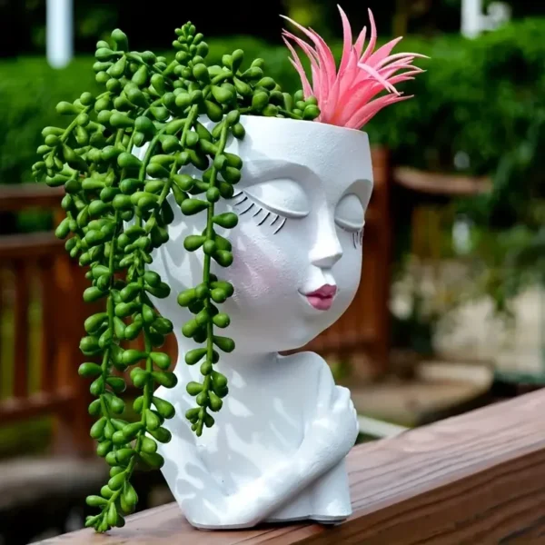 Girl Face Flowerpot - Artistic Resin Planter for Indoor & Outdoor Spaces - Image 6