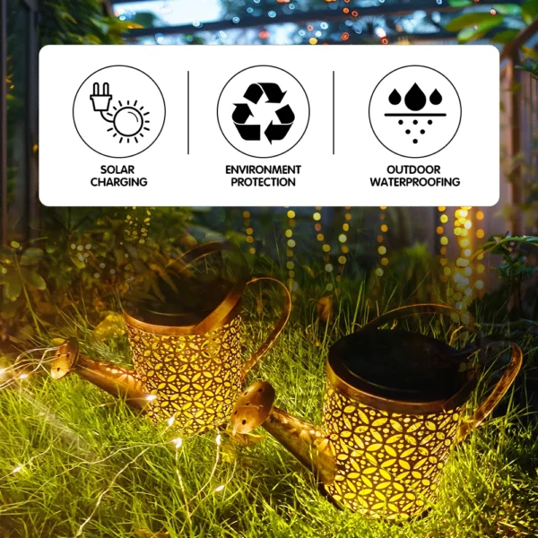 Solar Hanging Watering Can Light for Outdoor Decor - Image 2