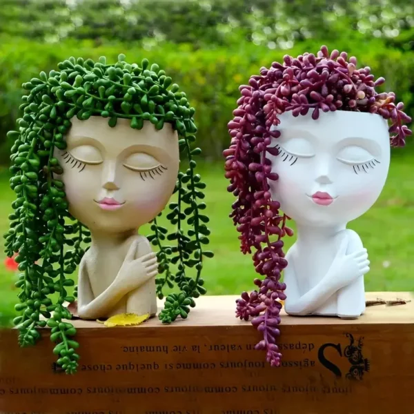 Girl Face Flowerpot - Artistic Resin Planter for Indoor & Outdoor Spaces