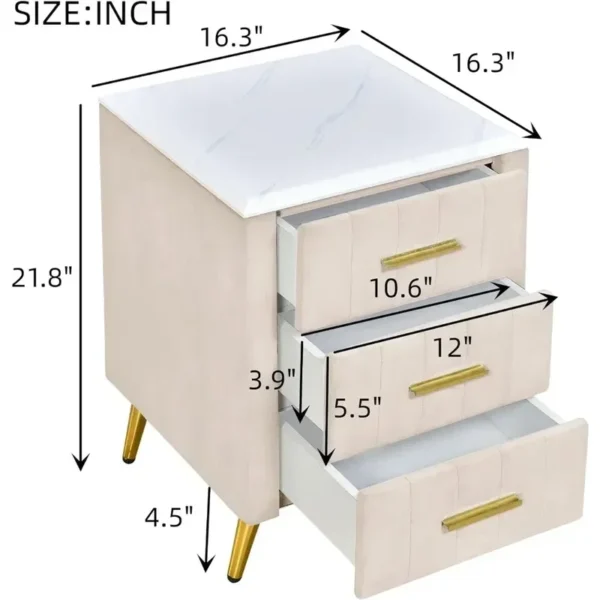 Elegant Upholstered Bedside Table with Marble Accent Top - Image 4