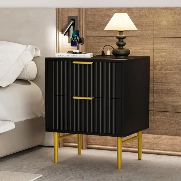 Black Nightstand Set with Charging Station - Image 4