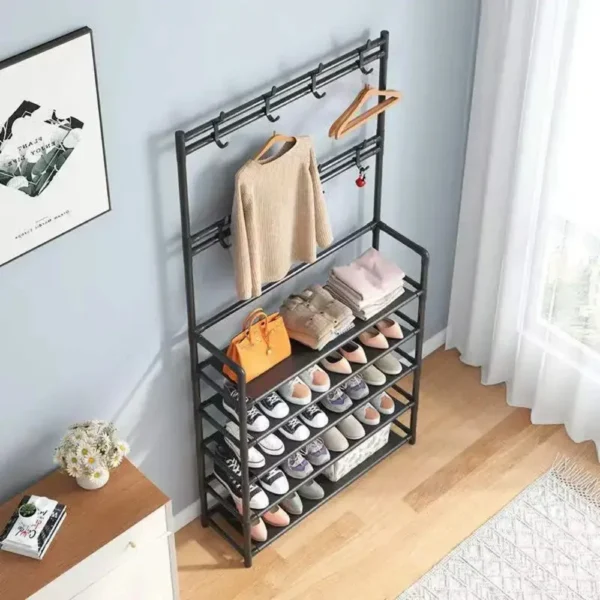 Multifunctional Entryway Coat and Shoe Rack with Storage Shelves - Image 4