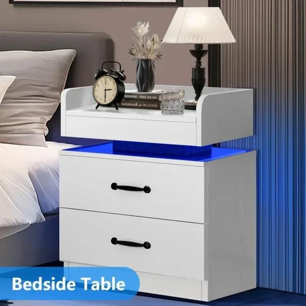 Casaroja Charging Station Nightstand with LED Lights – Modern Bedside Table with 2 Drawers - Image 5