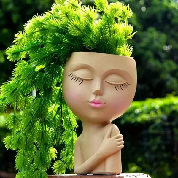 Girl Face Flowerpot - Artistic Resin Planter for Indoor & Outdoor Spaces - Image 11