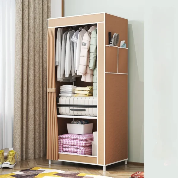 Casaroja Minimalist Fabric Wardrobe – Foldable Storage Cabinet with Dust-Proof Curtains for Bedroom - Image 3