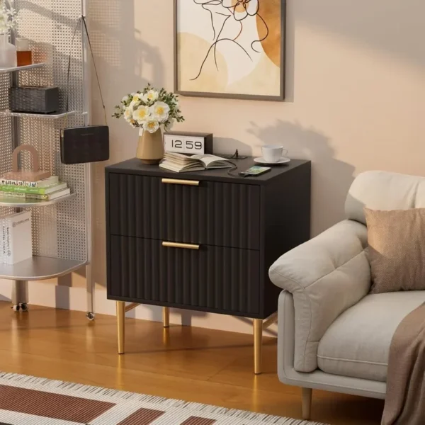 Black Nightstand Set with Charging Station - Image 6