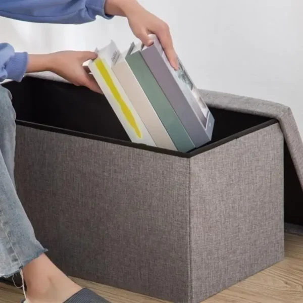 Multifunctional Foldable Ottoman Bench – Rectangular Fabric Storage Stool for Shoe Changing - Image 3