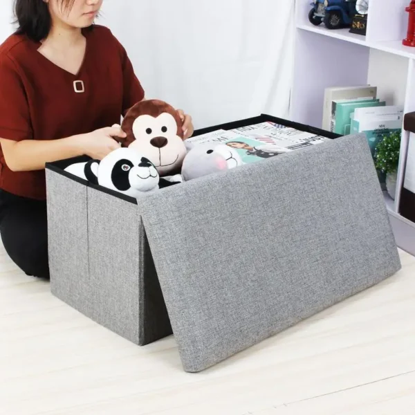 Multifunctional Foldable Ottoman Bench – Rectangular Fabric Storage Stool for Shoe Changing - Image 4