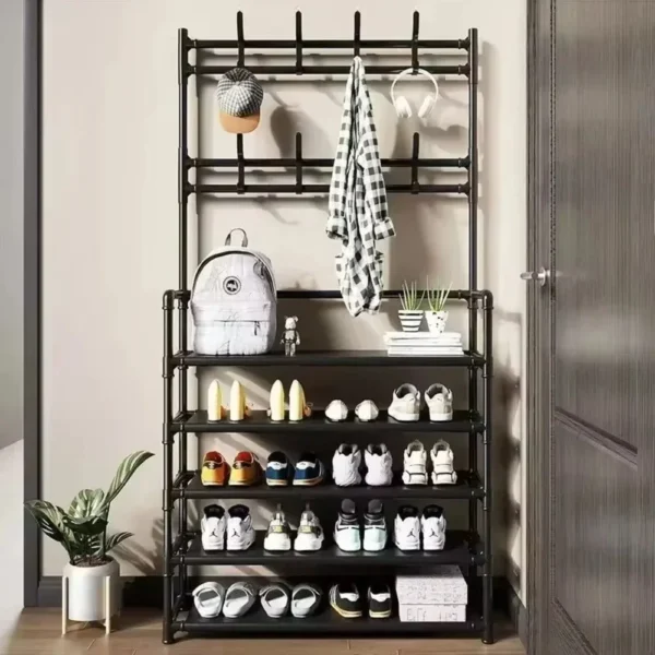 Multifunctional Entryway Coat and Shoe Rack with Storage Shelves - Image 3