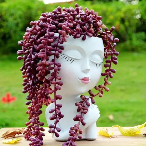 Girl Face Flowerpot - Artistic Resin Planter for Indoor & Outdoor Spaces - Image 3