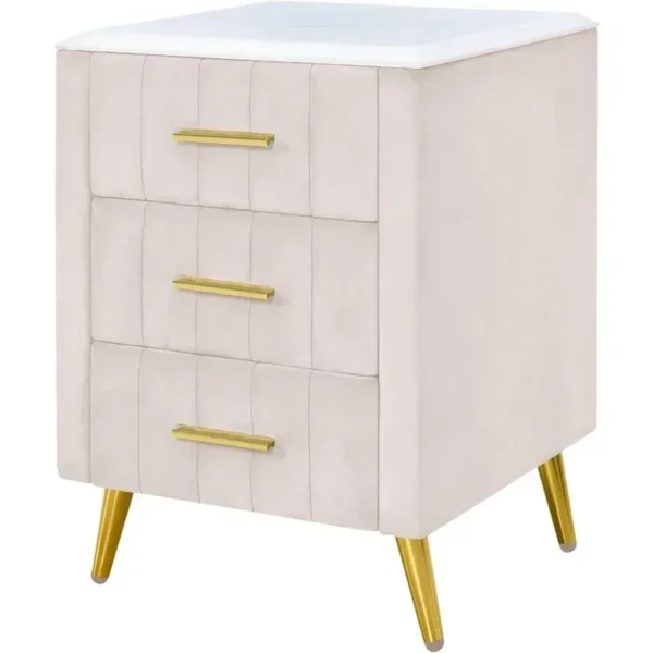 Elegant Upholstered Bedside Table with Marble Accent Top - Image 6