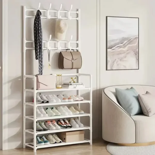 Multifunctional Entryway Coat and Shoe Rack with Storage Shelves