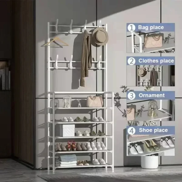 Multifunctional Entryway Coat and Shoe Rack with Storage Shelves - Image 5