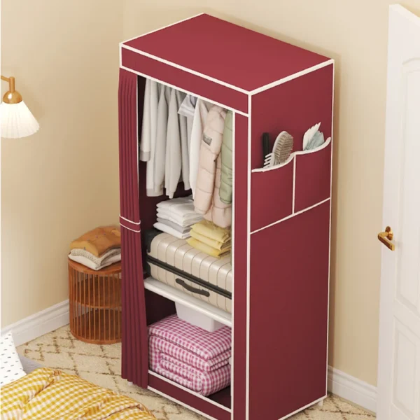 Casaroja Minimalist Fabric Wardrobe – Foldable Storage Cabinet with Dust-Proof Curtains for Bedroom - Image 4