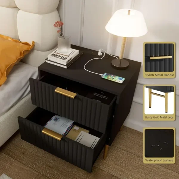 Black Nightstand Set with Charging Station - Image 2