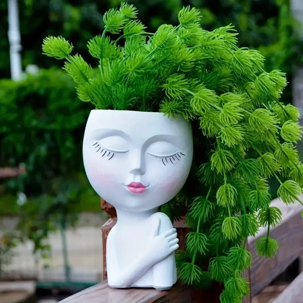 Girl Face Flowerpot - Artistic Resin Planter for Indoor & Outdoor Spaces - Image 8